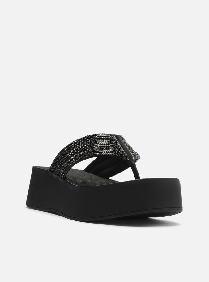 Tamanco Preta Flatform Lulu Strass