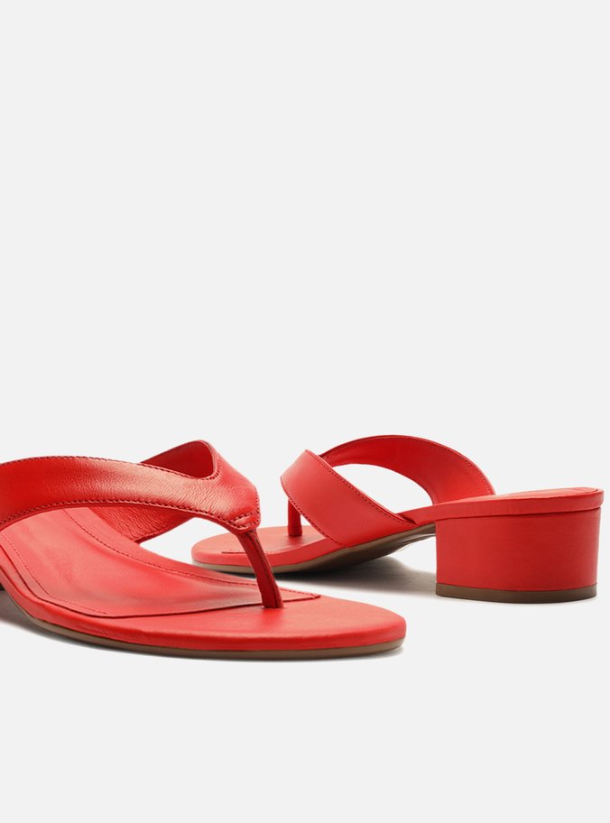 Tamanco Vermelha Salto Baixo Tiras Flip Flop
