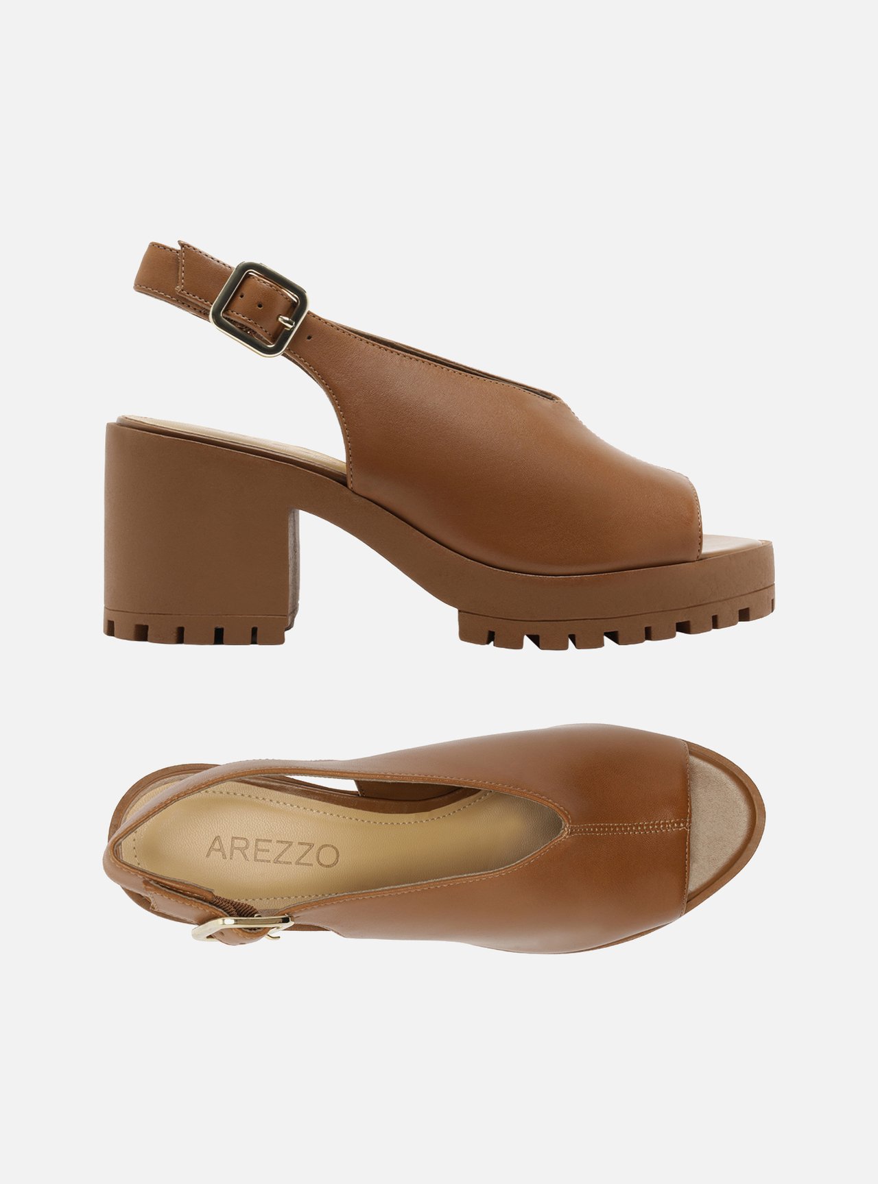 Sandália Marrom Couro Salto Tratorado Slingback — foto 5