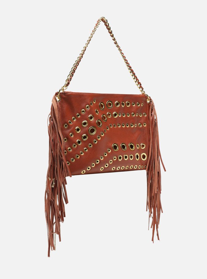 Bolsa Tiracolo Laranja Couro Grande Franjas