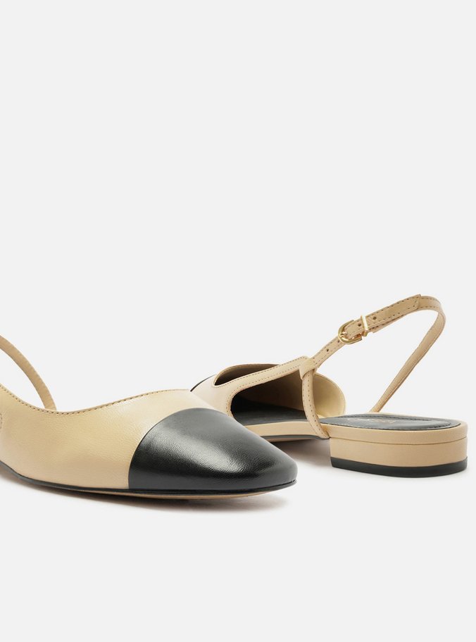 Sapatilha Nude Couro Bico Quadrado Cap Toe