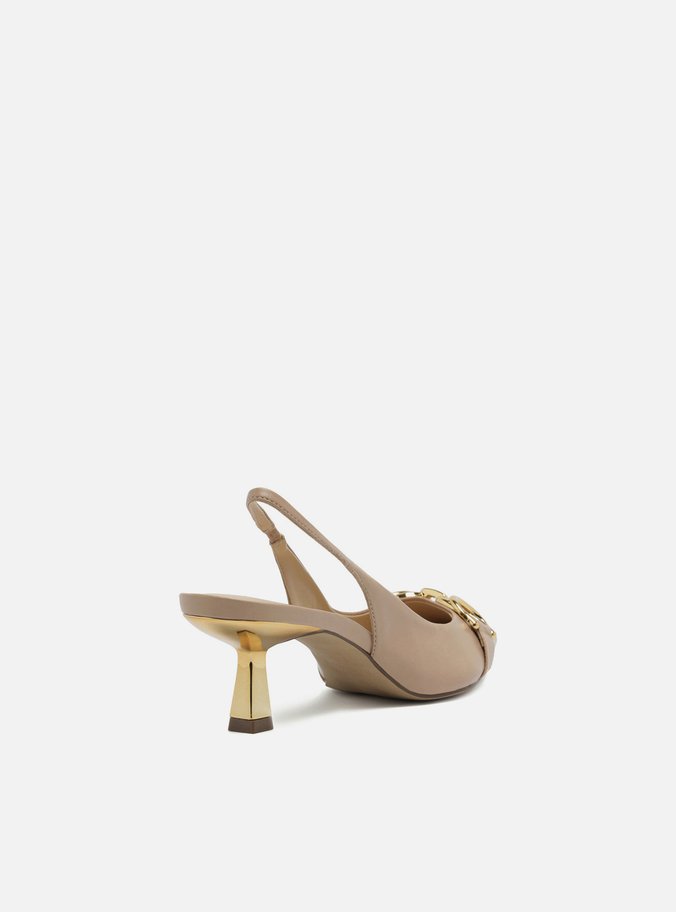 Scarpin Nude Snake Bico Fino Slingback Bridão