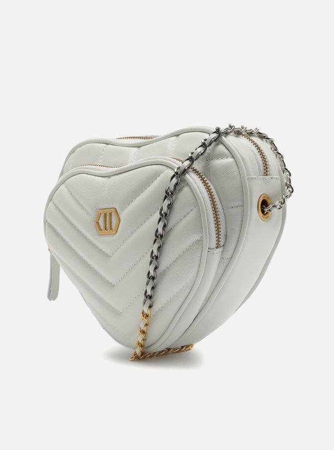 Bolsa Tiracolo Branca Couro Pequena Coração Bolso