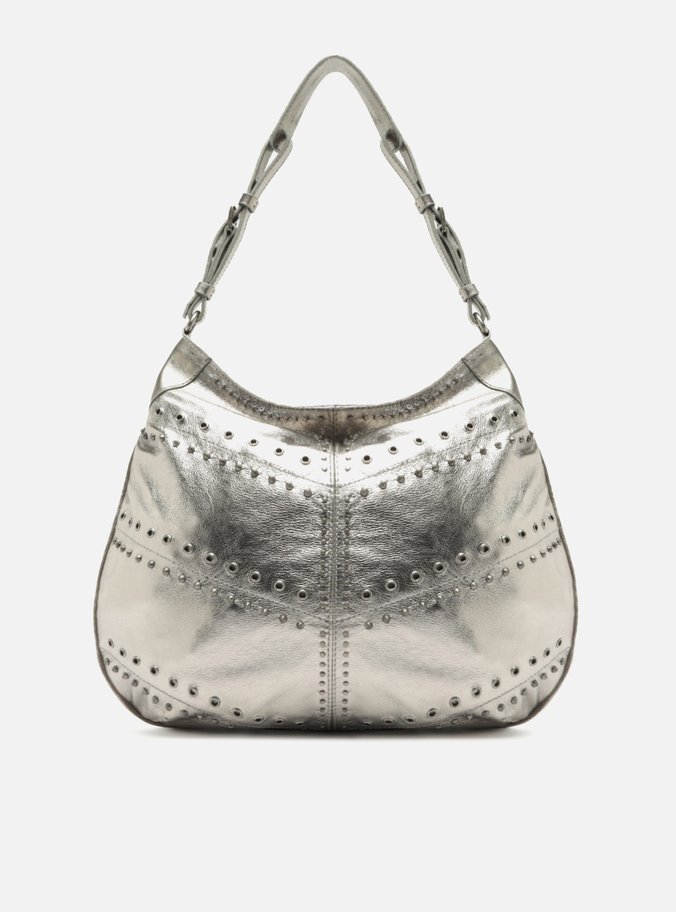 Bolsa Hobo Prata Couro Grande Ilhós