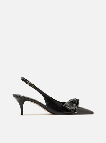Arezzo — Scarpin Preto Couro Salto Fino Laço