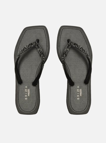 Chinelo de Dedo Preto Strass Square