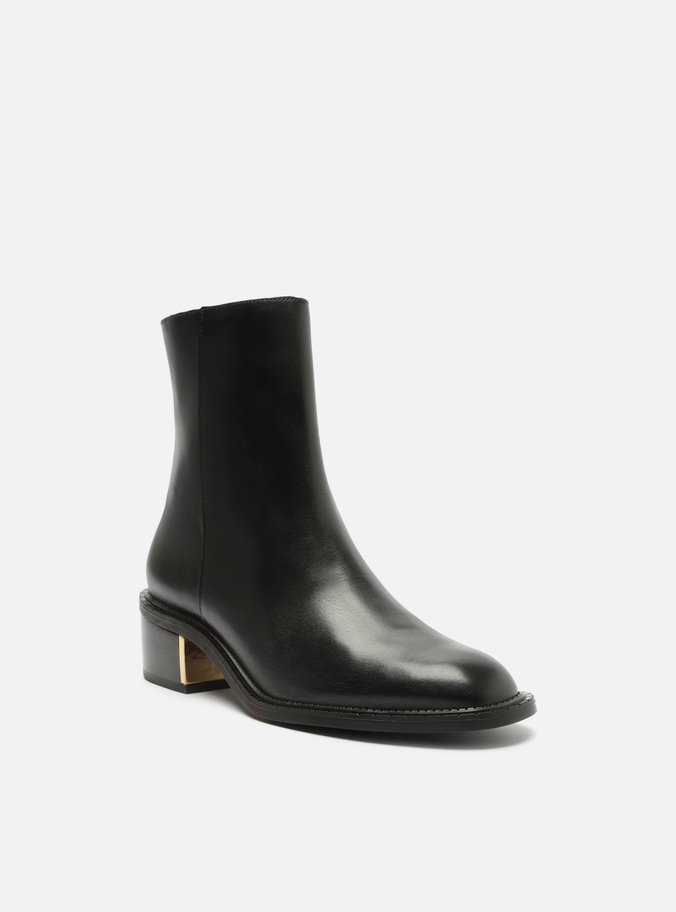 Bota Preta Couro Cano Médio Bloco Metal