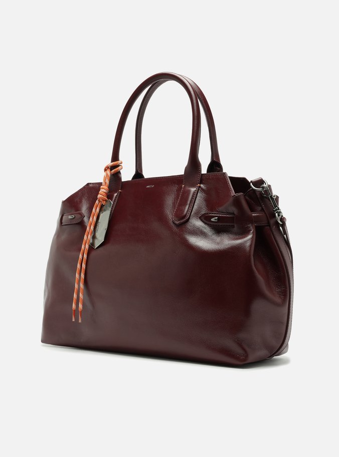 Bolsa Tote Vinho Couro Grande Bag Charm Metal