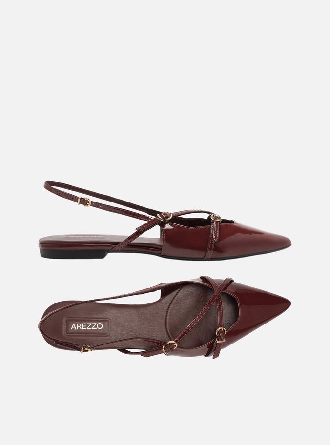 Sapatilha Bordô Verniz Slingback Tiras Fivelas