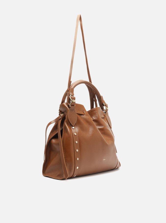 Bolsa Tote Marrom Couro Grande Rebites