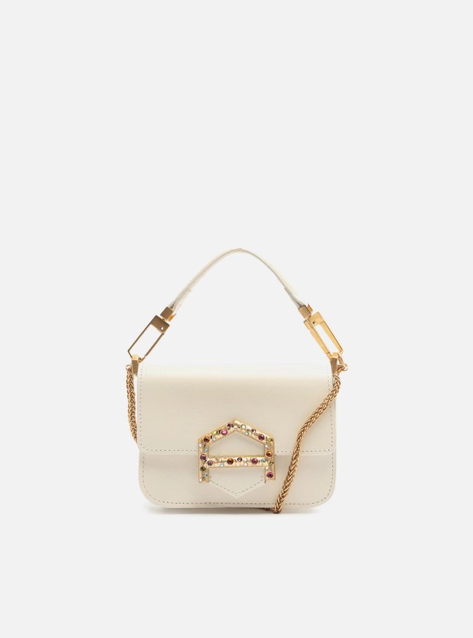 Bolsa Tiracolo Branca Couro A001 Pequena Pedrarias