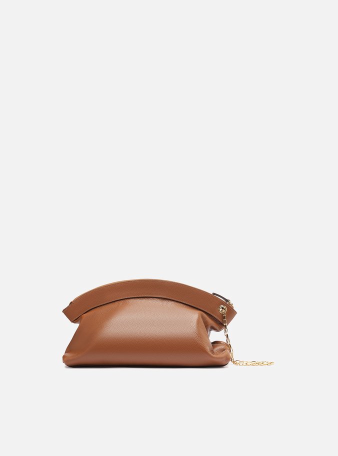 Clutch Marrom Couro Média Moderna