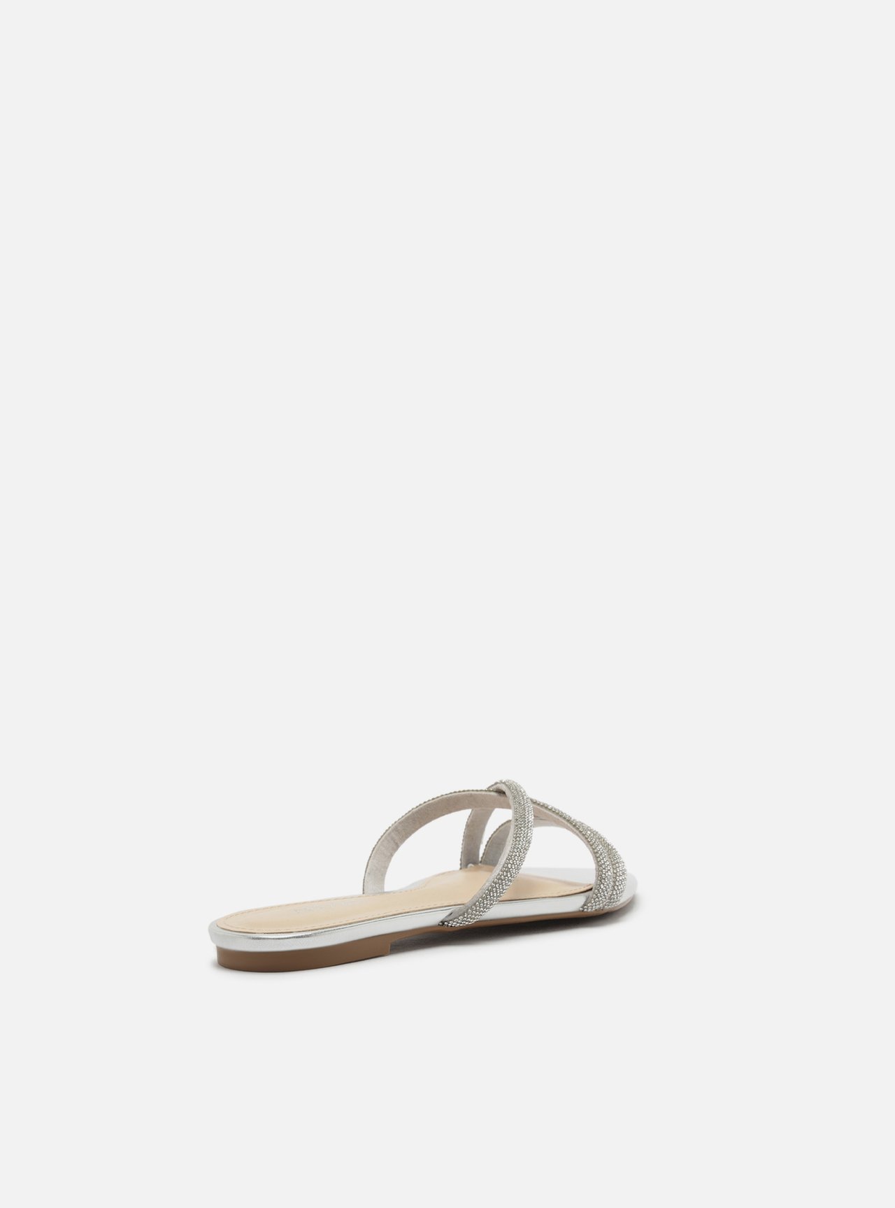 Rasteira Prata Flat Bico Folha Tiras Strass — foto 3
