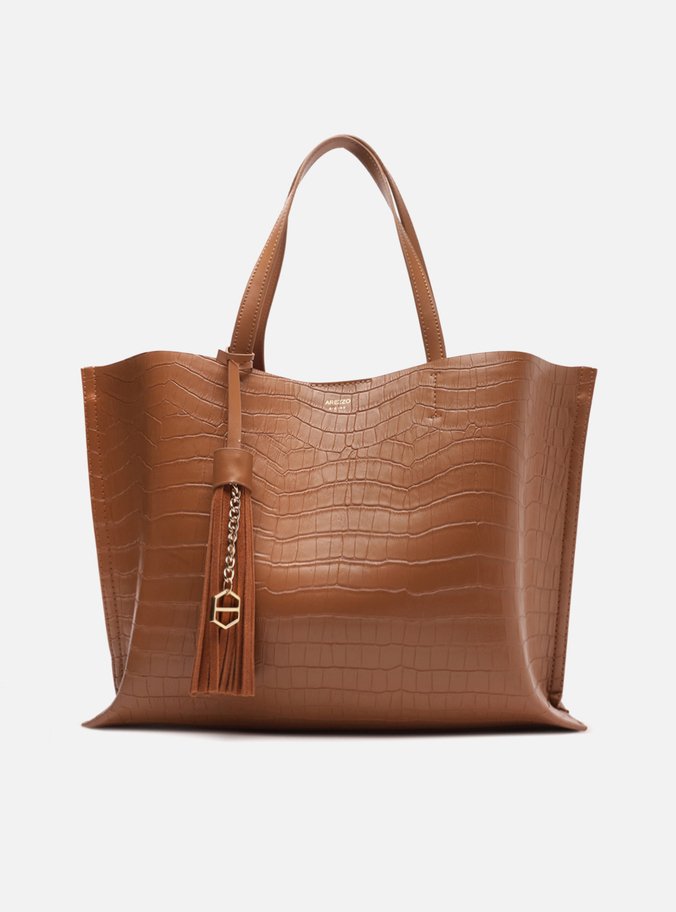 Bolsa Shopping Marrom Croco Grande Barbicacho