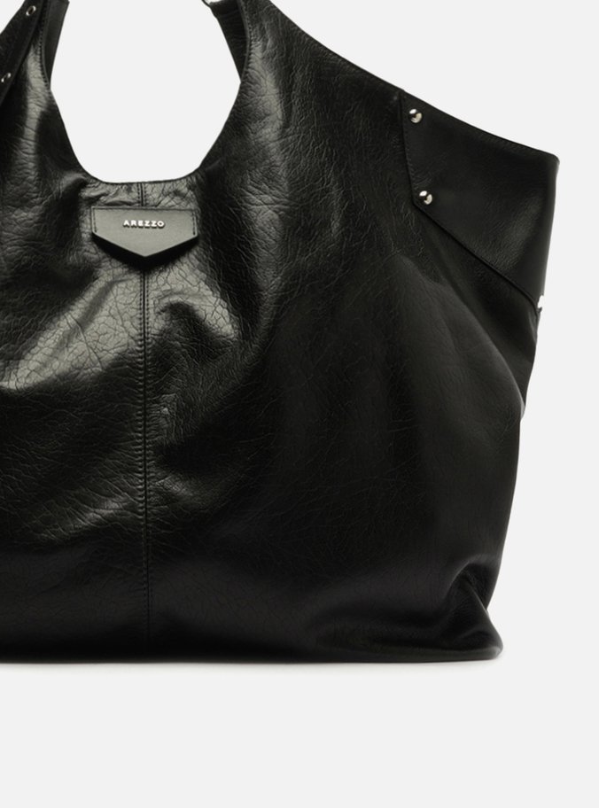 Bolsa Shopping Maxi Preta Couro Grande Rebites