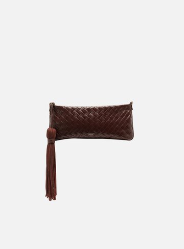 Arezzo — Bolsa Clutch Bordô Couro Pequena Tressê Franja