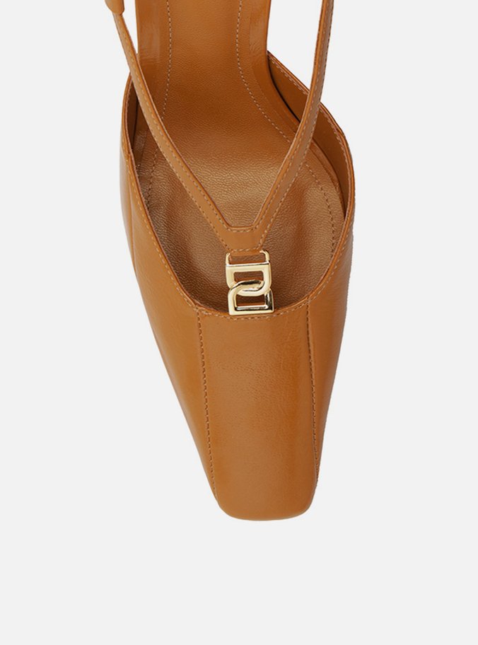 Scarpin Marrom Couro Salto Alto Slingback Elo