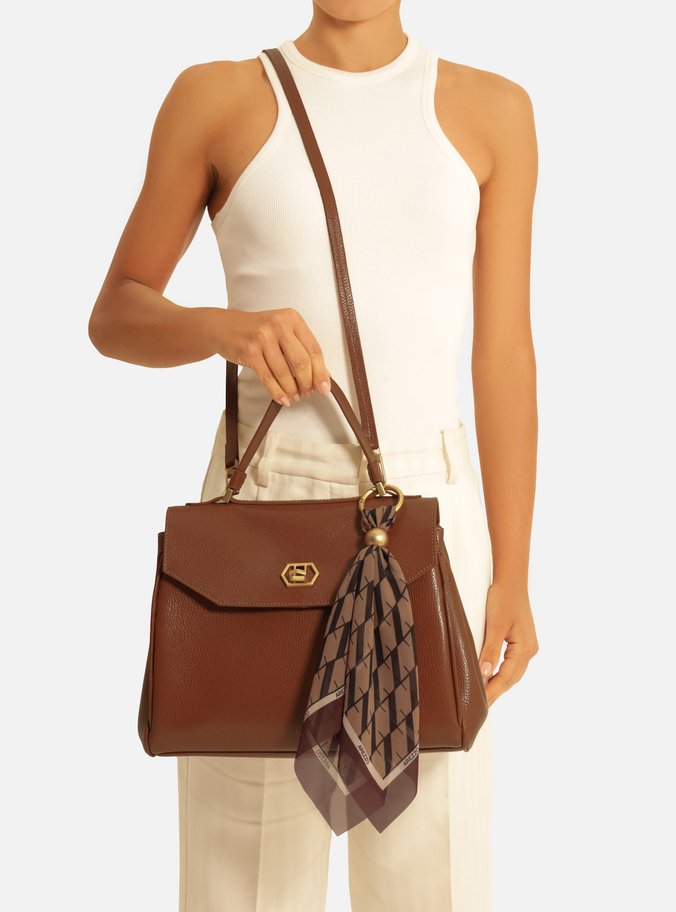 Bolsa Satchel Caramelo Couro Média Lenço
