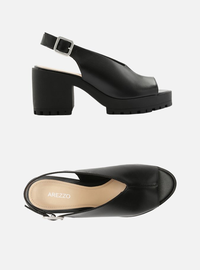 Sandal Boot Couro Preta Salto Médio Tratorado Fivela