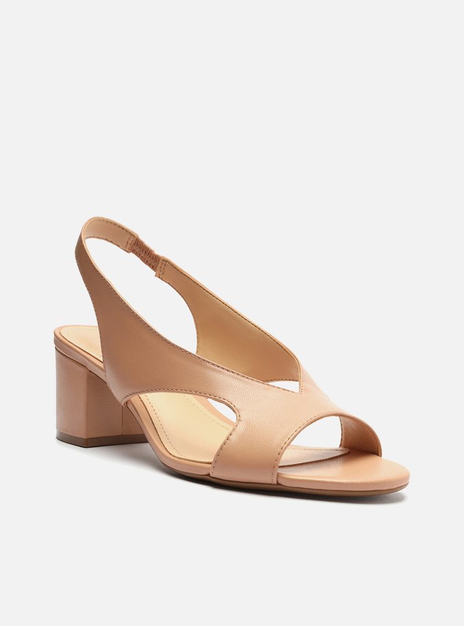 Sandália Nude Salto Bloco Slingback