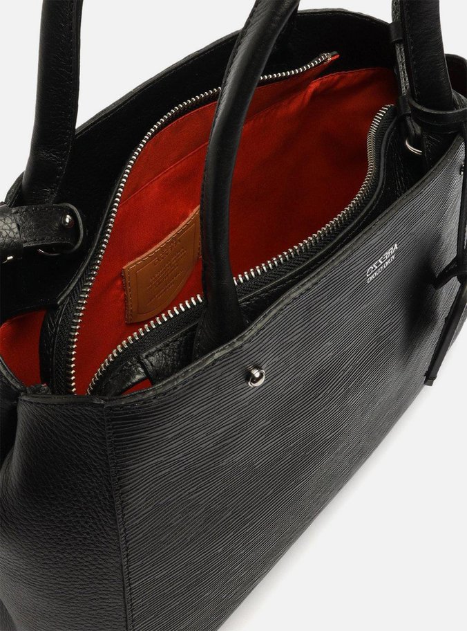 Bolsa Tote Preta Couro Wave Bella Média