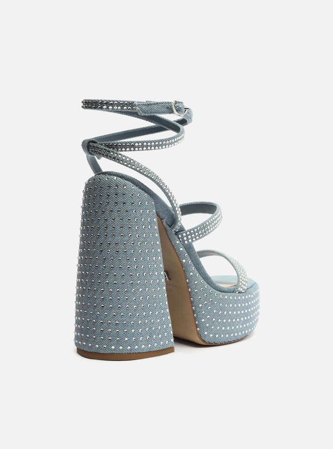 Sandália Azul Jeans Plataforma Strass