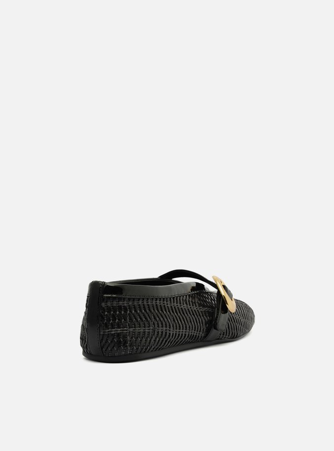 Sapatilha Preta Tramada Fivela Maxi