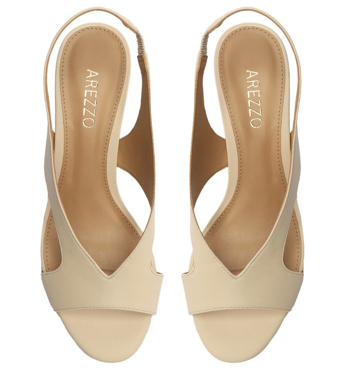 Sandália Off-White Couro Salto Médio Slingback