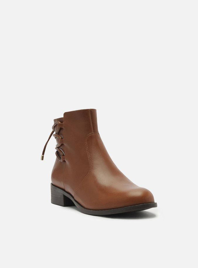 Bota Marrom Couro Cano Curto Tiras Nó