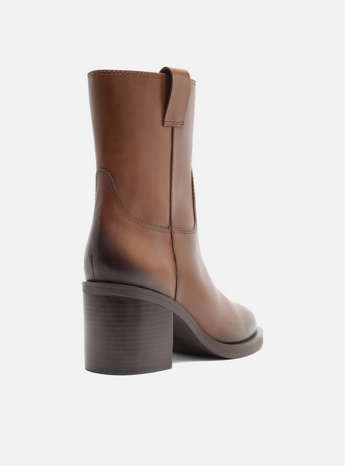 Bota Marrom Couro Cano Médio Salto Bloco Tiras