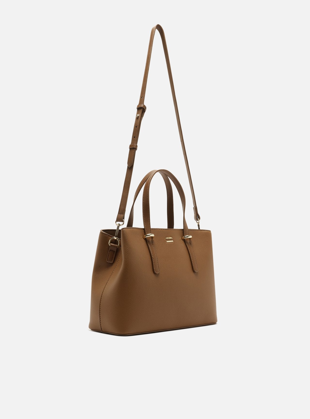 Bolsa Tote Marrom Média Granulada Metais — foto 5