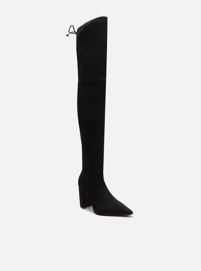 Bota Over The Knee Preta Suede Salto Bloco