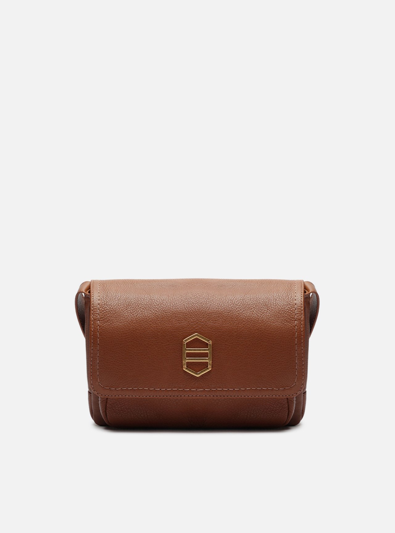 Bolsa Tiracolo Marrom Couro Média Bolsos Metal — foto 1