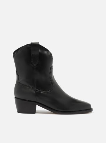 Bota Preta Couro Cano Curto Western Alicia