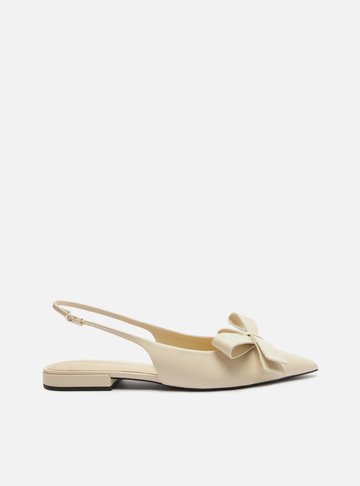 Sapatilha Branca Couro Slingback Laço Lateral