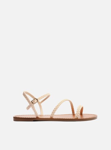Sandália Rasteira Off-White Injetada Tiras Trançadas