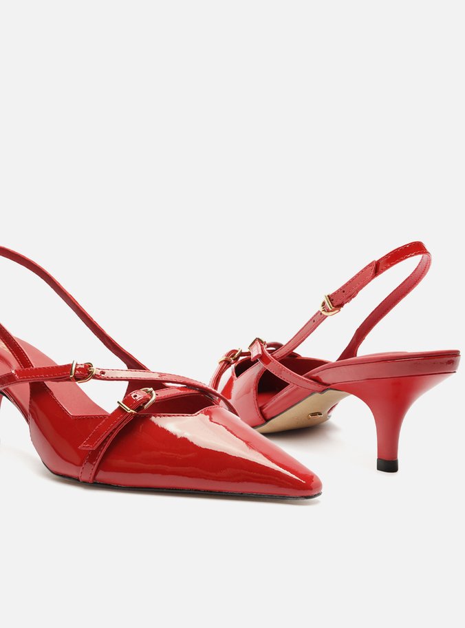 Scarpin Vermelho Verniz Salto Médio Slingback Amélia