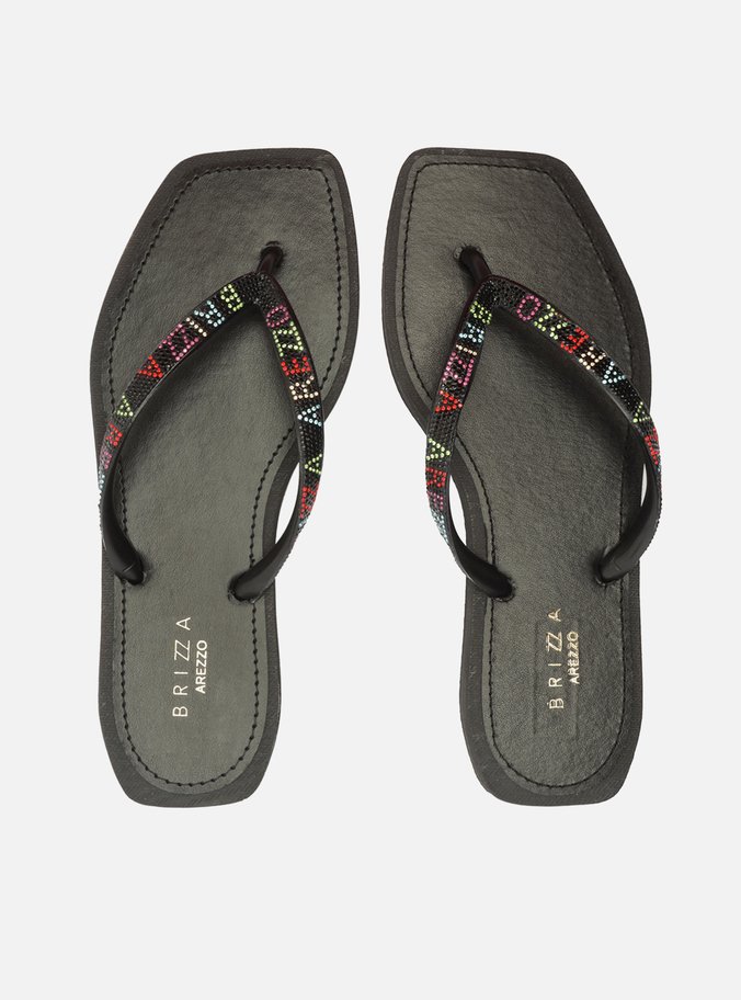 Chinelo de Dedo Preto Recouro Square Strass Brizza