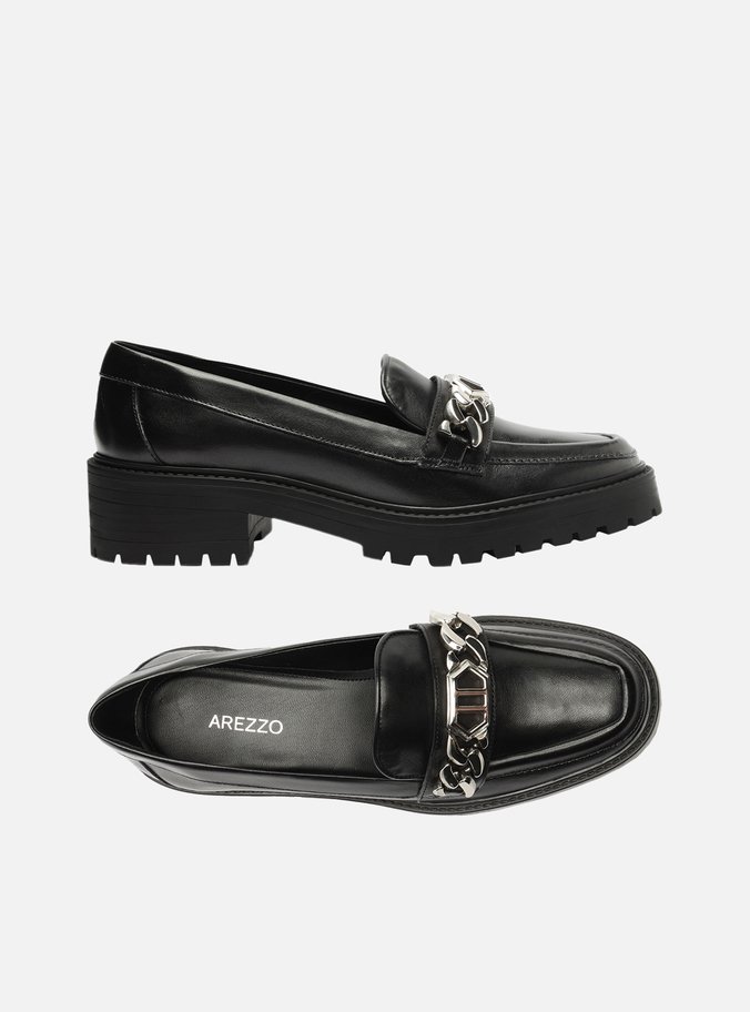 Mocassim Preto Couro Tratorado Corrente