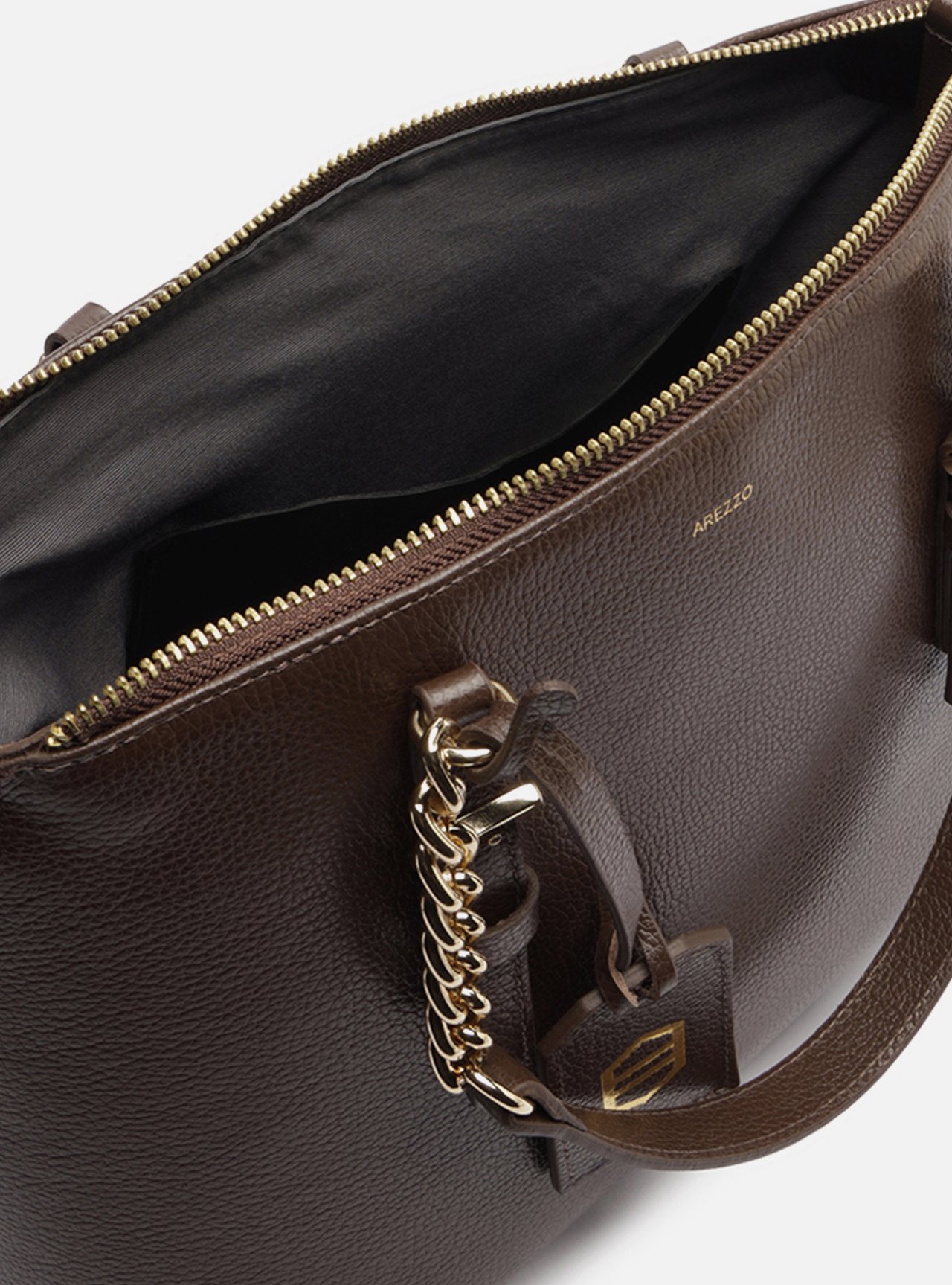 Bolsa Tote Marrom Cacau Couro Grande Alça Corrente — foto 4