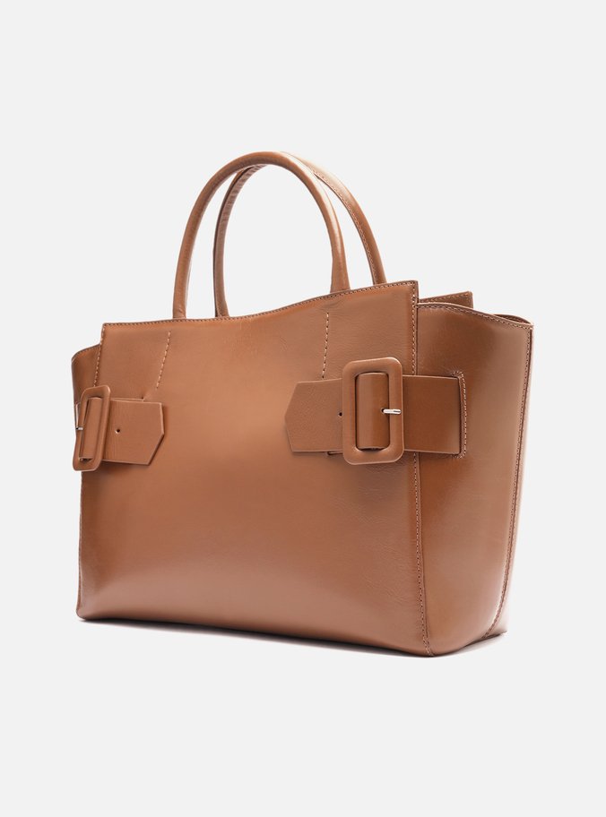 Bolsa Tote Preta Couro Grande Fivelas