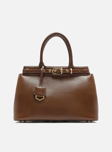 Bolsa Tote Marrom Couro Grande Bag Charm Victória