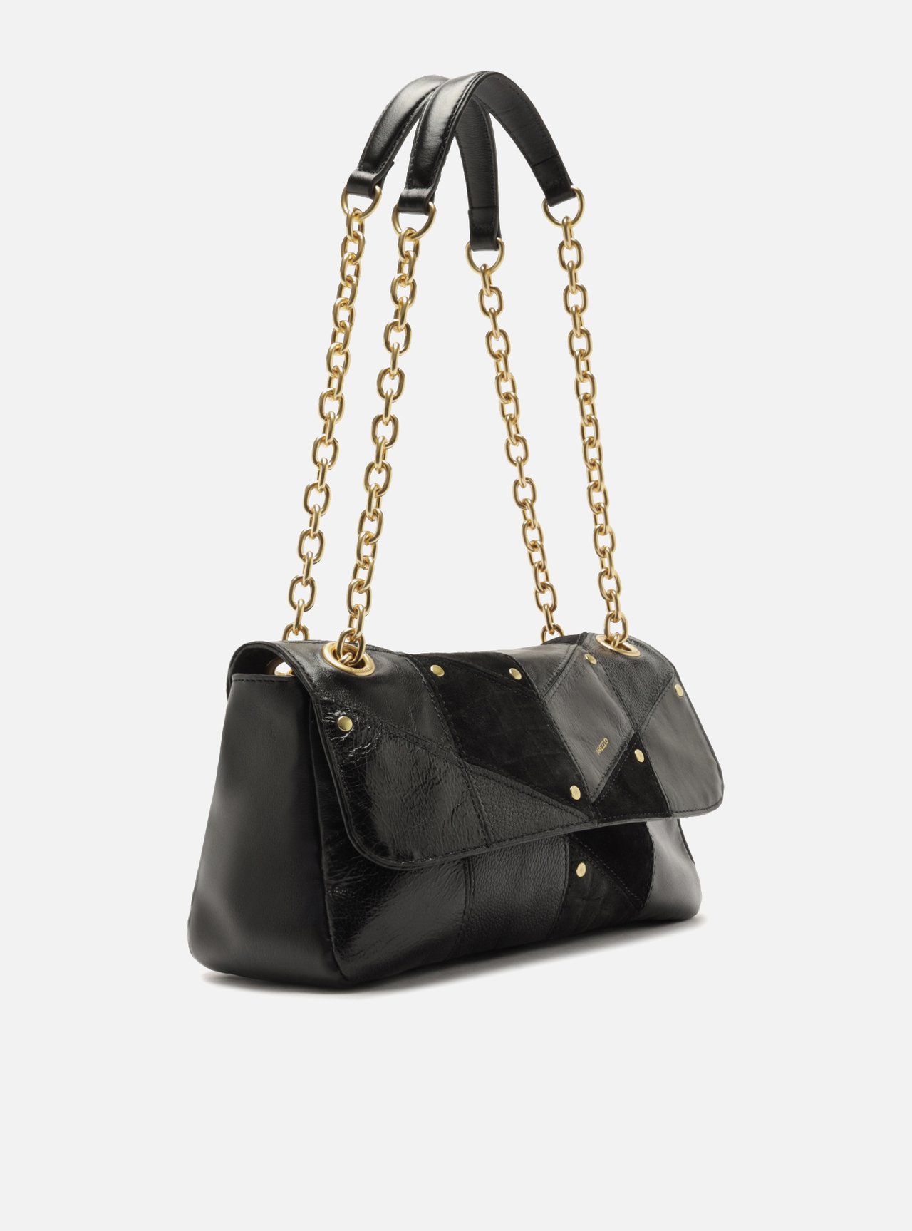 Bolsa Tiracolo Preta Couro Média Croco Correntes — foto 5