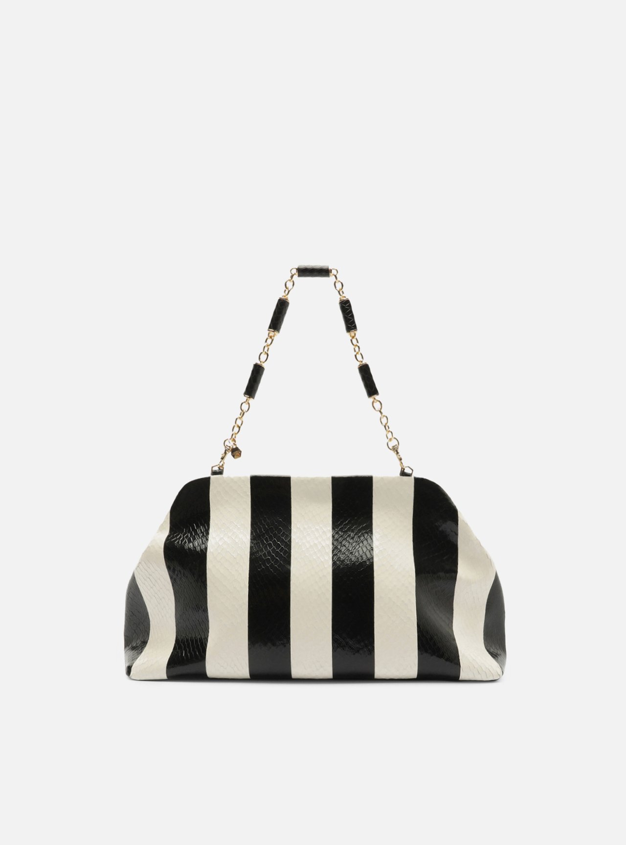 Bolsa Clutch Listras Couro Média Snake Corrente