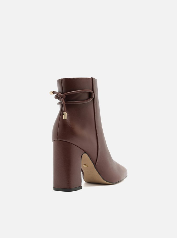 Bota Cano Médio Marrom Verniz Salto Bloco Zíper