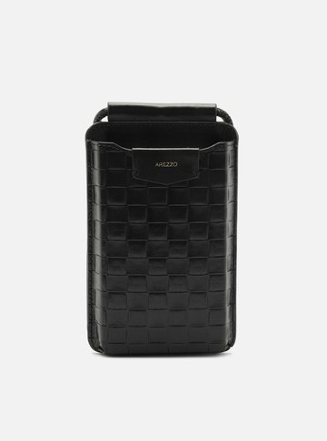 Arezzo — Bolsa Porta Celular Preta Couro Pequena Tressê