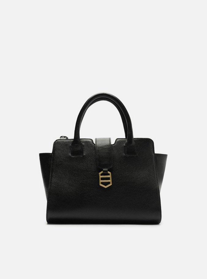 Bolsa Tote Preta Couro Média Metal ID