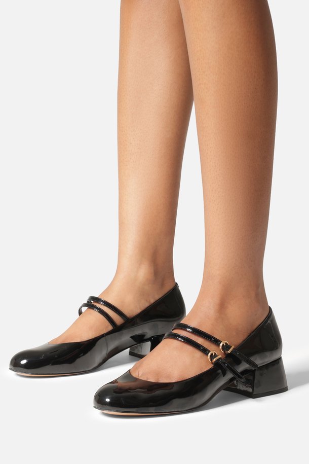 Sapato Boneca Preto Verniz Salto Bloco Fivela