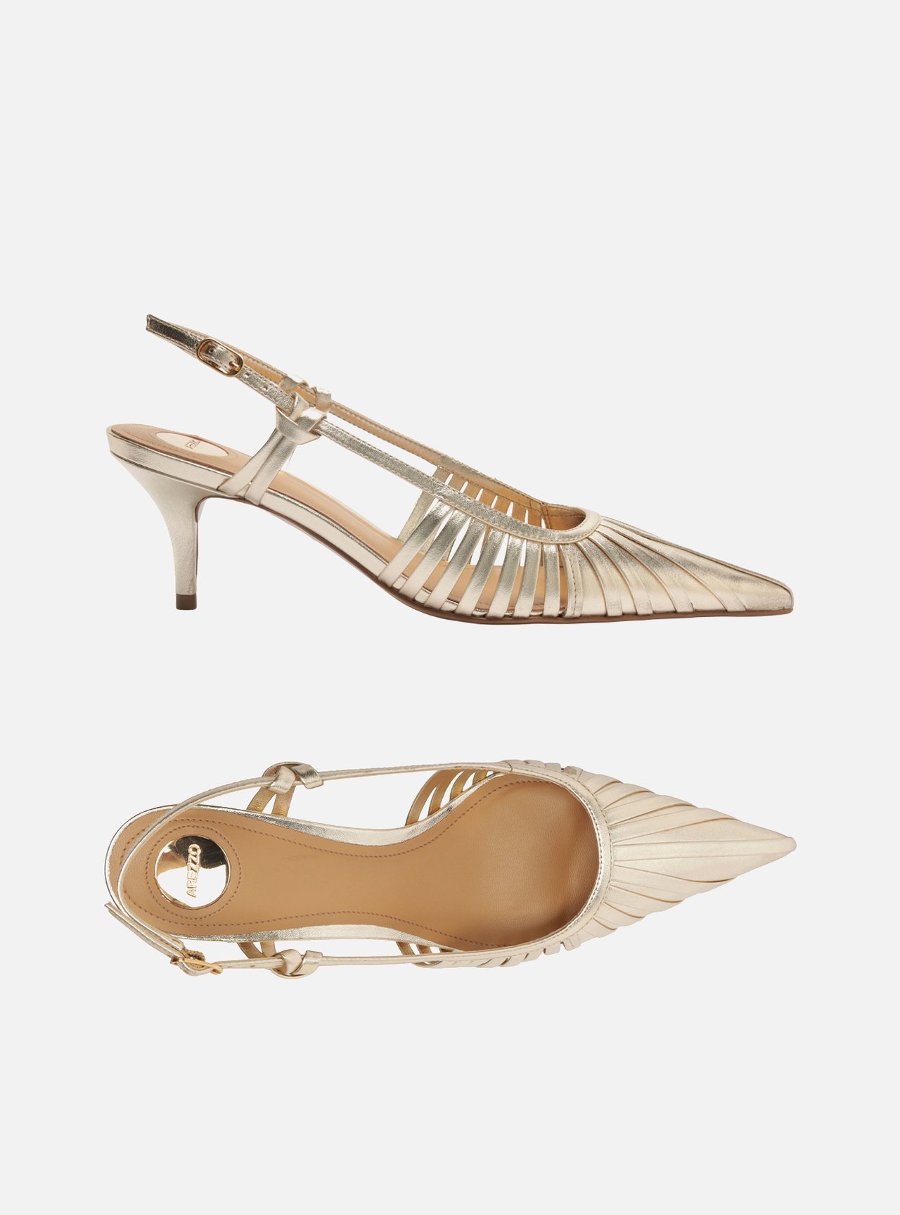 Scarpin Dourada Salto Fino Fivela Slingback — foto 5