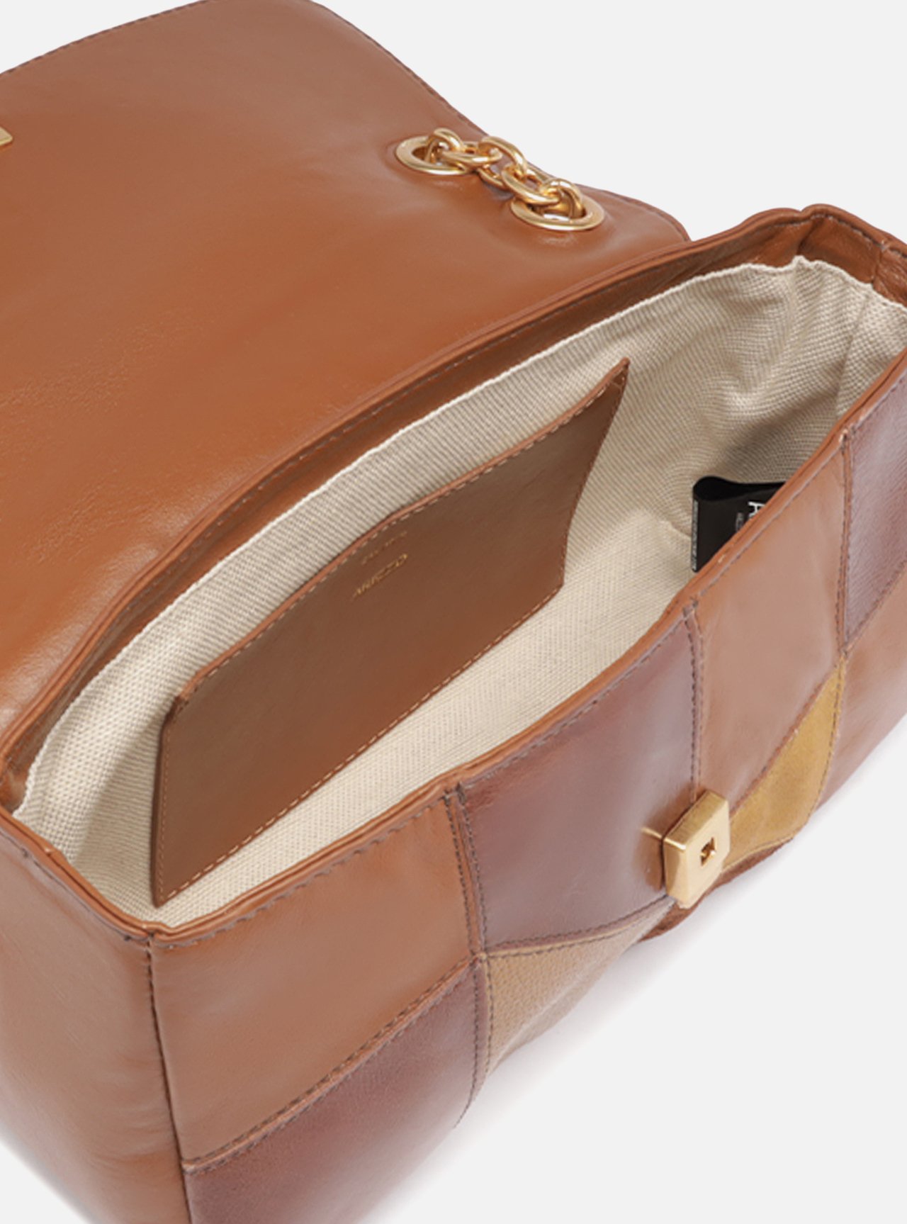 Bolsa Tiracolo Marrom Couro Média Correntes — foto 4